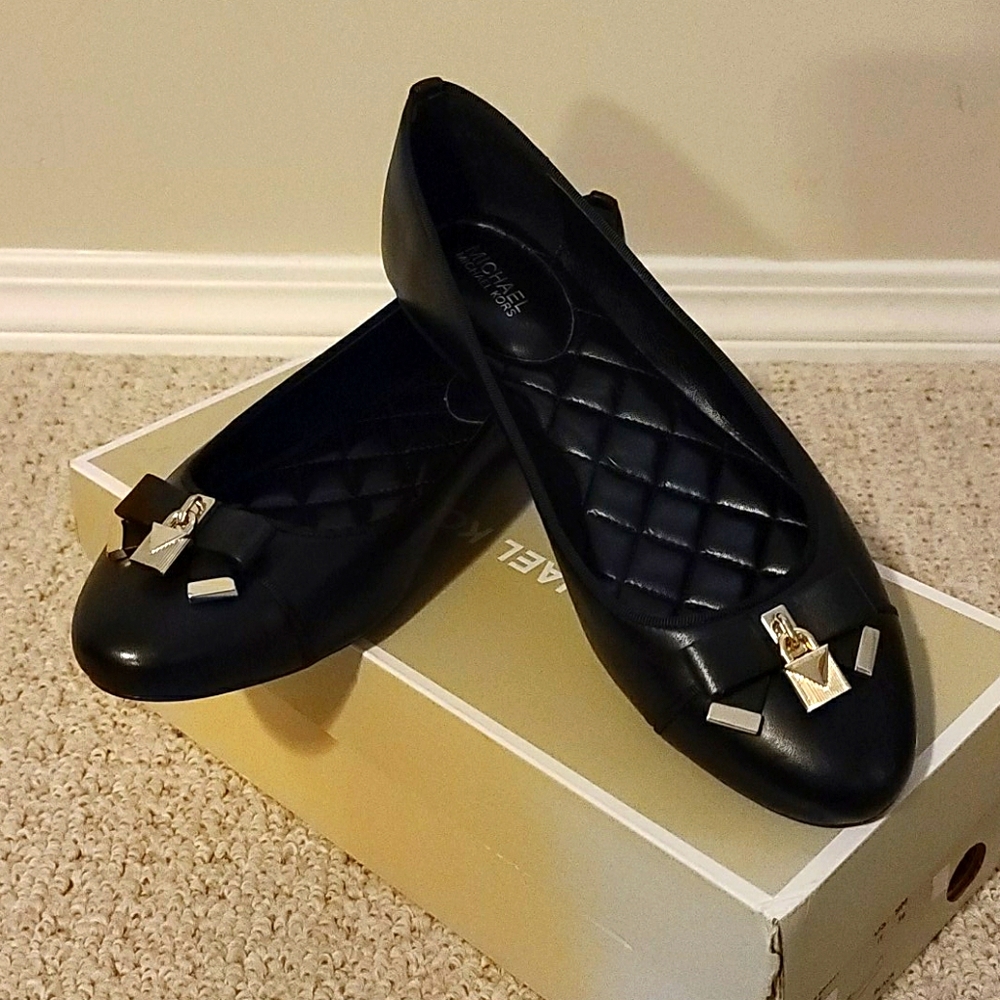 MICHAEL Michael Kors Black Flats with gold accents